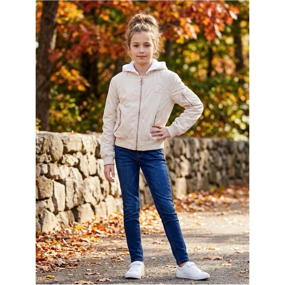 H&M Youth Girls Hooded Golden Los Angeles Flight Bomber Jacket Size 11-12 youth